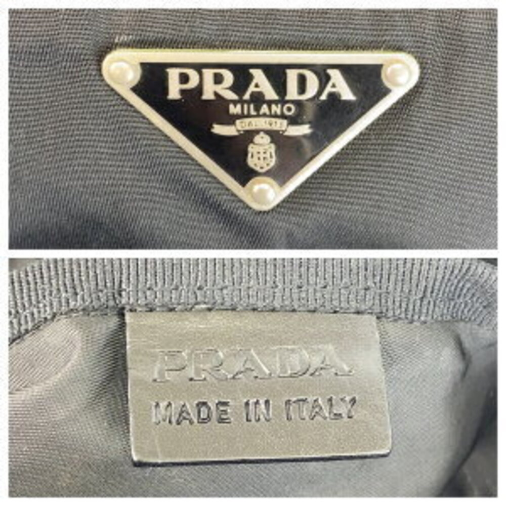 Prada logo Tessuto nylon black bag triangular plate tote shoulder leather - Picture 10 of 10